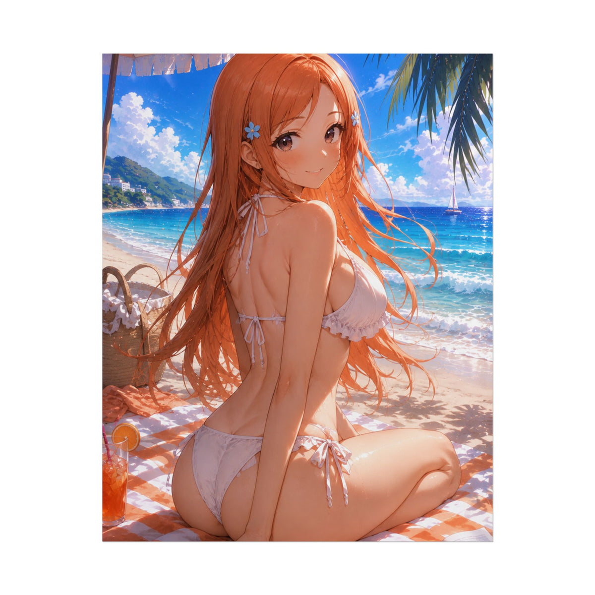 Orehime Bleach Beach Anime Girl Rolled Poster — Summer Bikini Seaside Wall Art