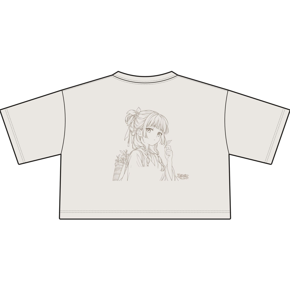 Mao Mao Apothecary Diaries Cropped Tee — Delicate Anime Girl Line Art with Japanese Calligraphy