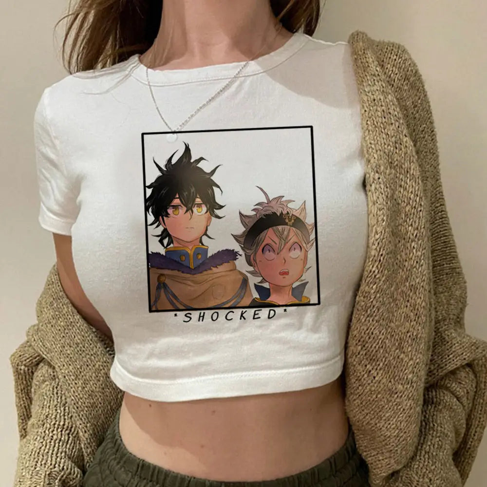 Black Clover Gothic Crop Top – Women's Y2K Harajuku Anime Graphic Tee