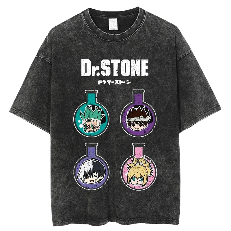 Dr. Stone Senku Ishigami Vintage Washed T-Shirt – Unisex Oversized Harajuku Cotton Graphic Tee
