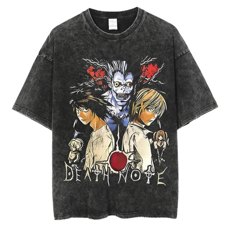 Death Note Vintage Washed T-Shirt – Oversized Unisex Harajuku Anime Tee