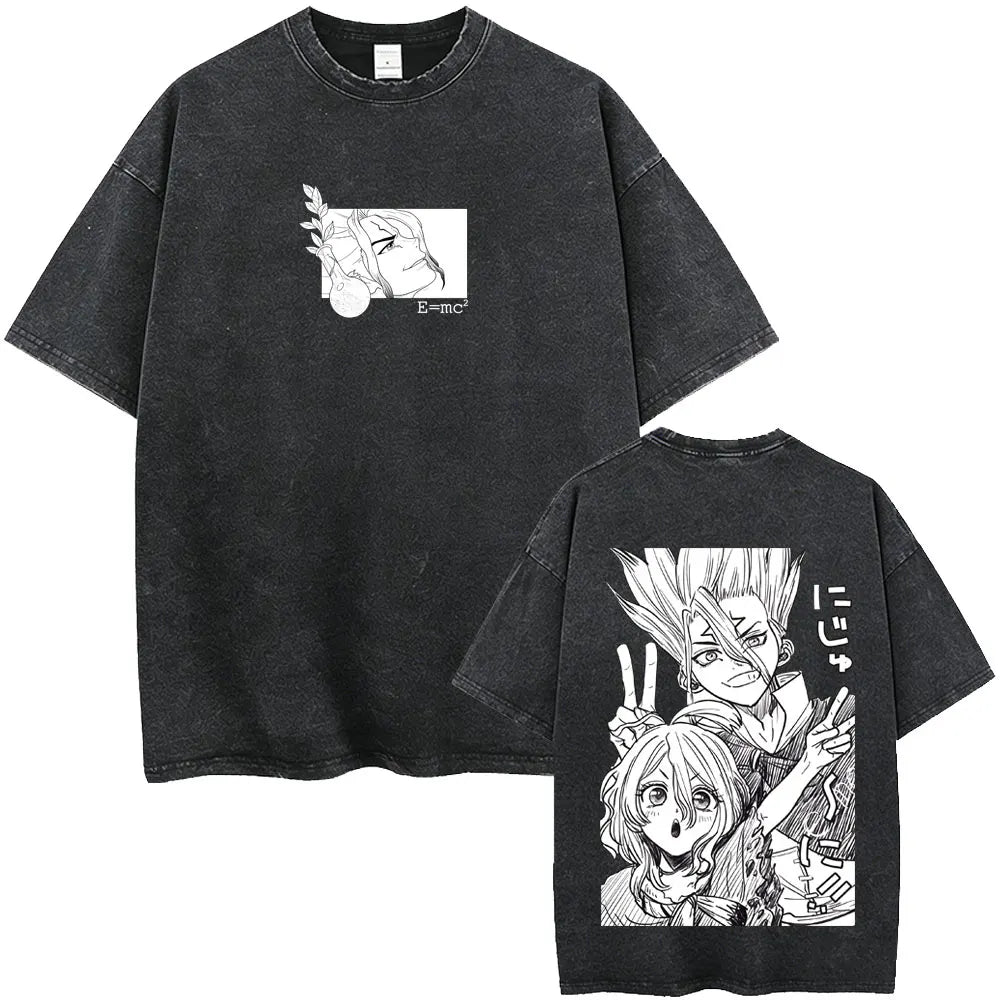 Dr. Stone Senku Ishigami Vintage Washed T-Shirt – Unisex Oversized Manga Graphic Tee