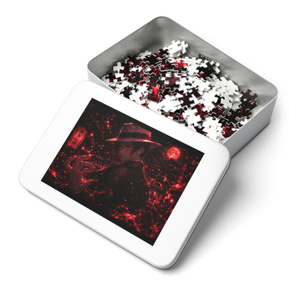 Muzan demon slayer Noir Red Moon Jigsaw Puzzle with Tin — Anime Mystery Gentleman Design
