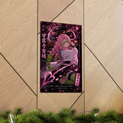 Demon Slayer Mitsuri Kanroji Matte Vertical Poster — Pink Sakura Anime Wall Art