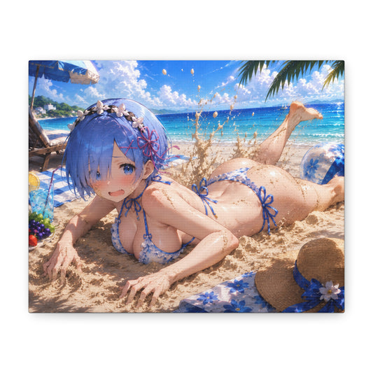 Rem Re:zero Anime Beach Bikini Canvas Print – Summer Girl Seaside Wall Art