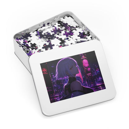 Cyberpunk Anime Jigsaw Puzzle with Tin — 'Lucy' Neon Night City Scene