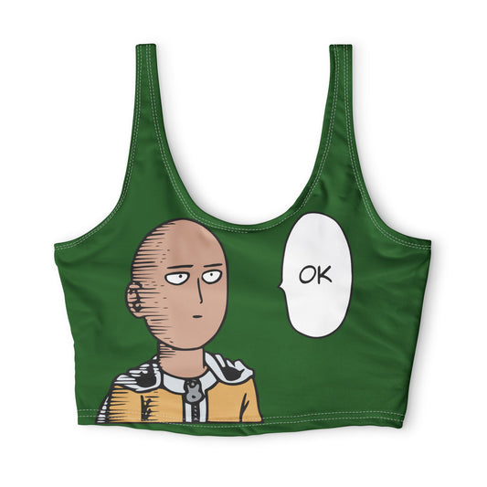 OK Saitama Sports Bra — Funny Anime-Inspired Green Cropped Athletic Top