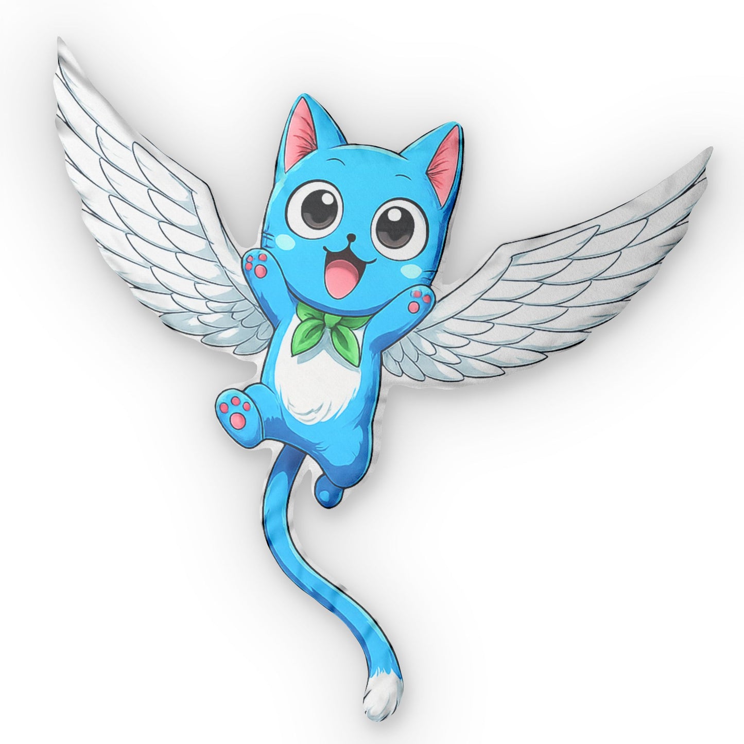 Happy Fairy Tail Flying Blue Cat Shaped Pillow — Cute Winged Anime Plush Cushion