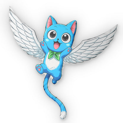 Happy Fairy Tail Flying Blue Cat Shaped Pillow — Cute Winged Anime Plush Cushion