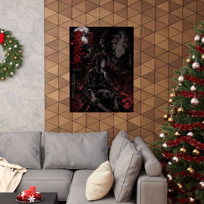 Demon Slayer Matte Vertical Poster — Dark Red Tanjiro Six-Eyes Anime Art