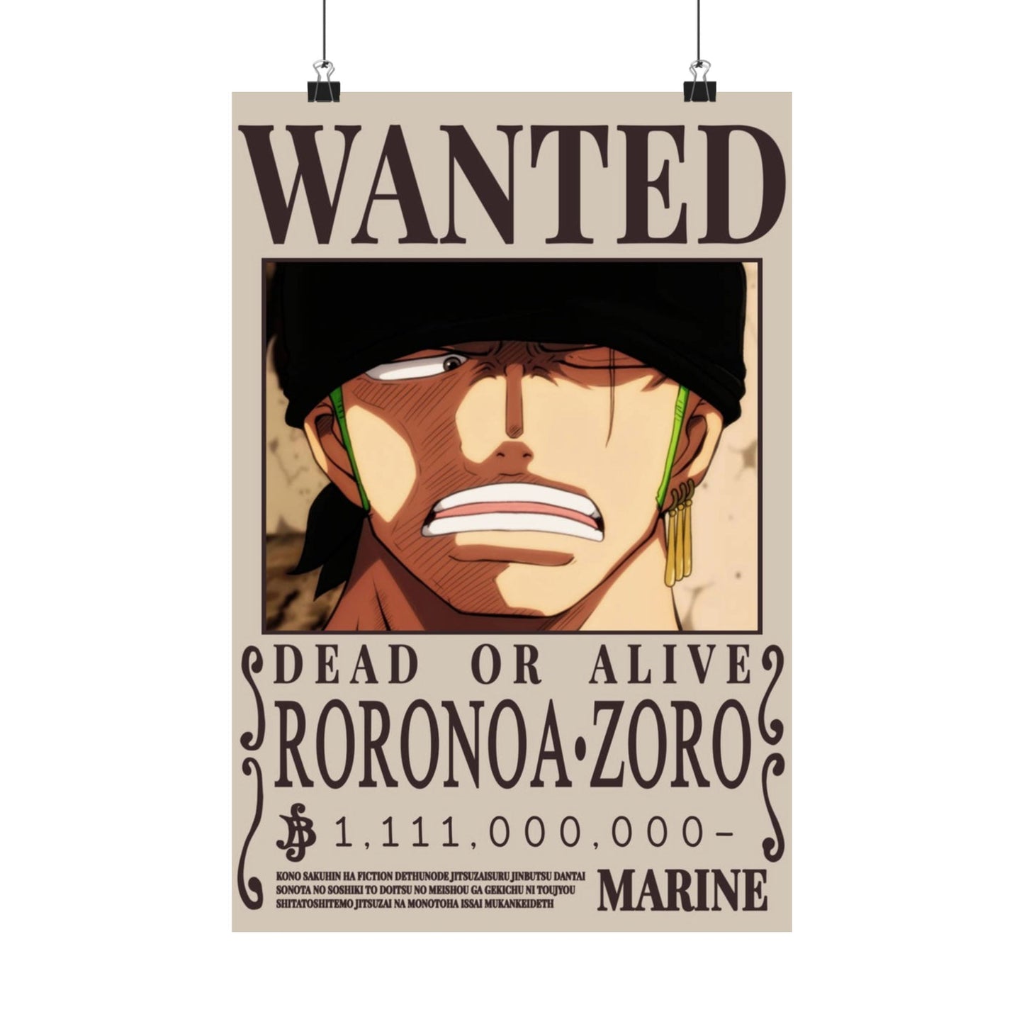 Wanted Poster Poster — Roronoa Zoro "Dead or Alive" Matte Vertical Print