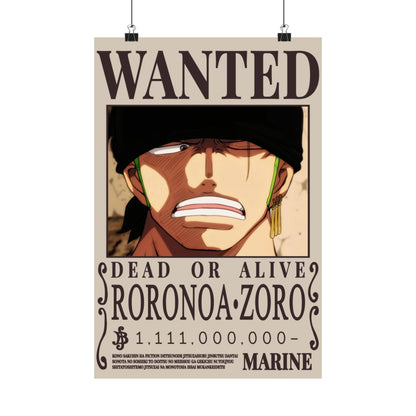 Wanted Poster Poster — Roronoa Zoro "Dead or Alive" Matte Vertical Print