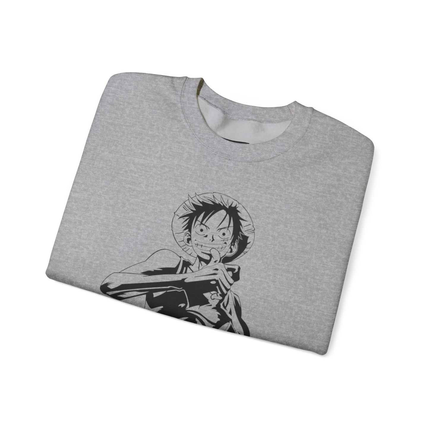 Luffy One Piece Anime Crewneck Sweatshirt — Monochrome Anime Pirate Illustration