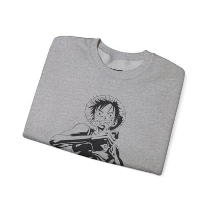 Luffy One Piece Anime Crewneck Sweatshirt — Monochrome Anime Pirate Illustration