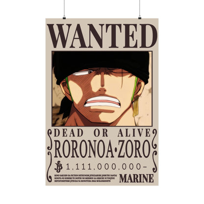 Wanted Poster Poster — Roronoa Zoro "Dead or Alive" Matte Vertical Print