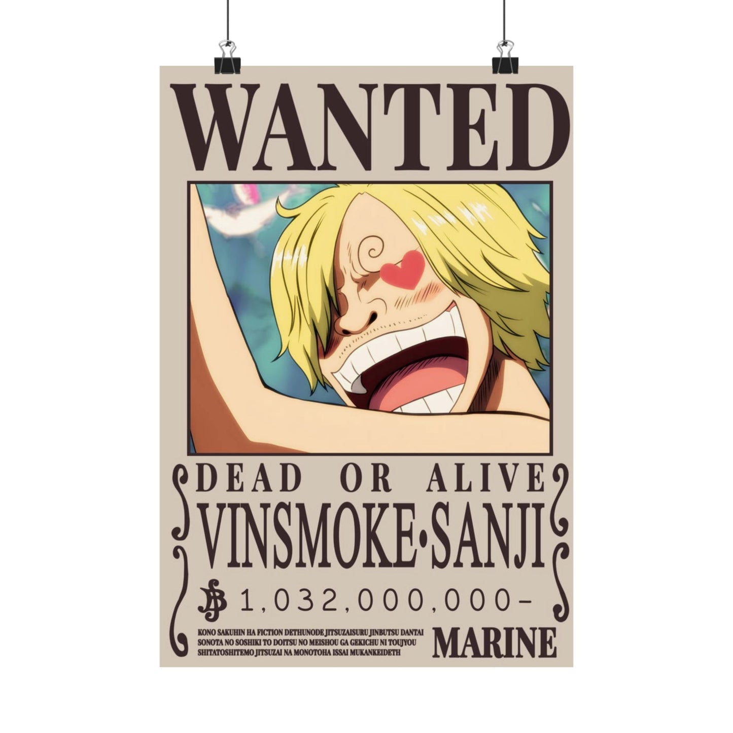 Wanted Poster Matte Vertical Poster — Vinsmoke Sanji "Dead or Alive" Anime Wall Art