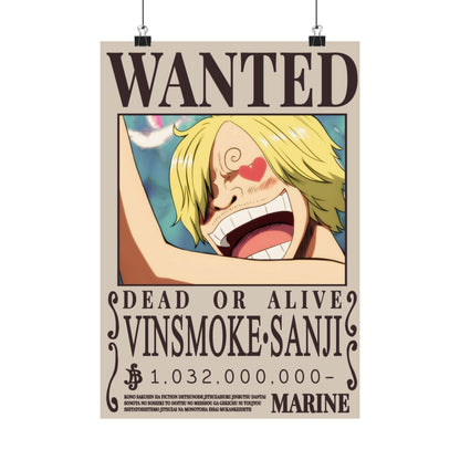 Wanted Poster Matte Vertical Poster — Vinsmoke Sanji "Dead or Alive" Anime Wall Art
