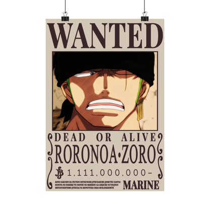 Wanted Poster Poster — Roronoa Zoro "Dead or Alive" Matte Vertical Print