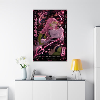Demon Slayer Mitsuri Kanroji Matte Vertical Poster — Pink Sakura Anime Wall Art