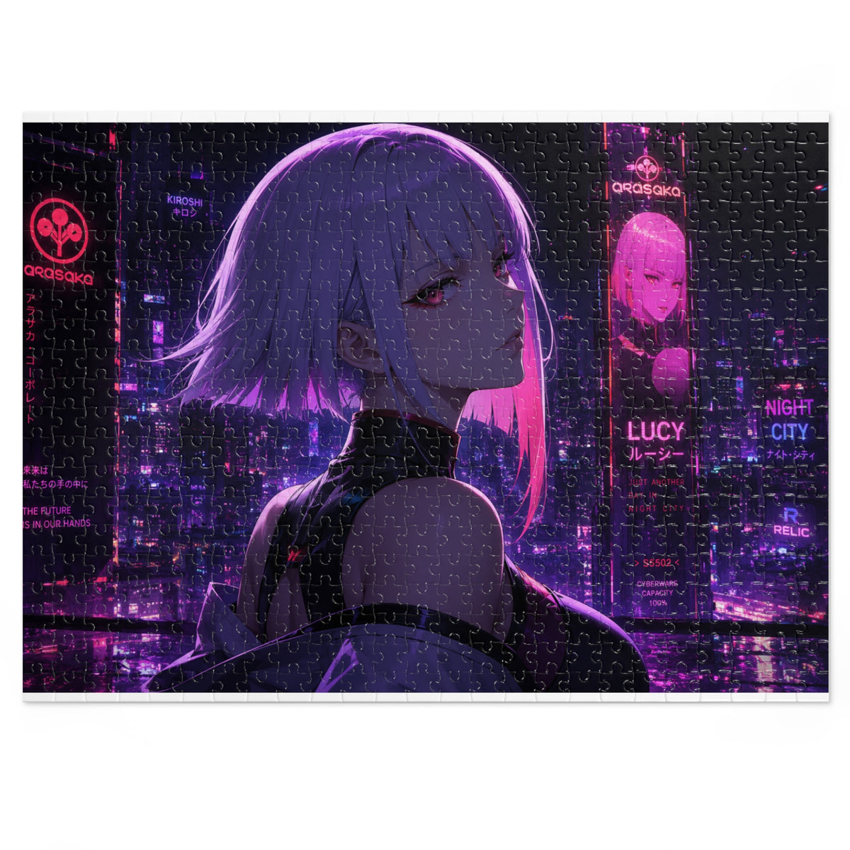 Cyberpunk Anime Jigsaw Puzzle with Tin — 'Lucy' Neon Night City Scene