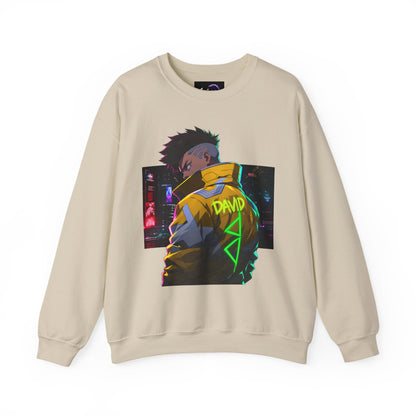 Cyberpunk Jacket Graphic Sweatshirt — "DAVID" Neon Anime Crewneck