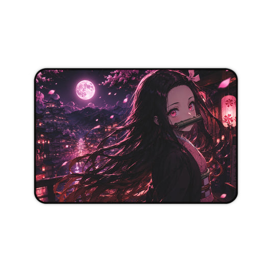 Nezuko demon slayer Anime Night Moon Desk Mat — Nezuko-Inspired Cherry Blossom Gaming Mousepad