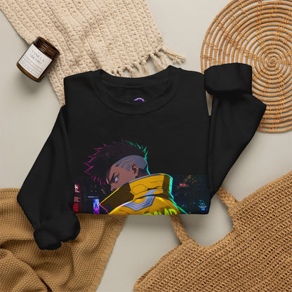 Cyberpunk Jacket Graphic Sweatshirt — "DAVID" Neon Anime Crewneck