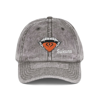 Vintage Embroidered Cap — Retro Lip Patch & "Sukuna" Text