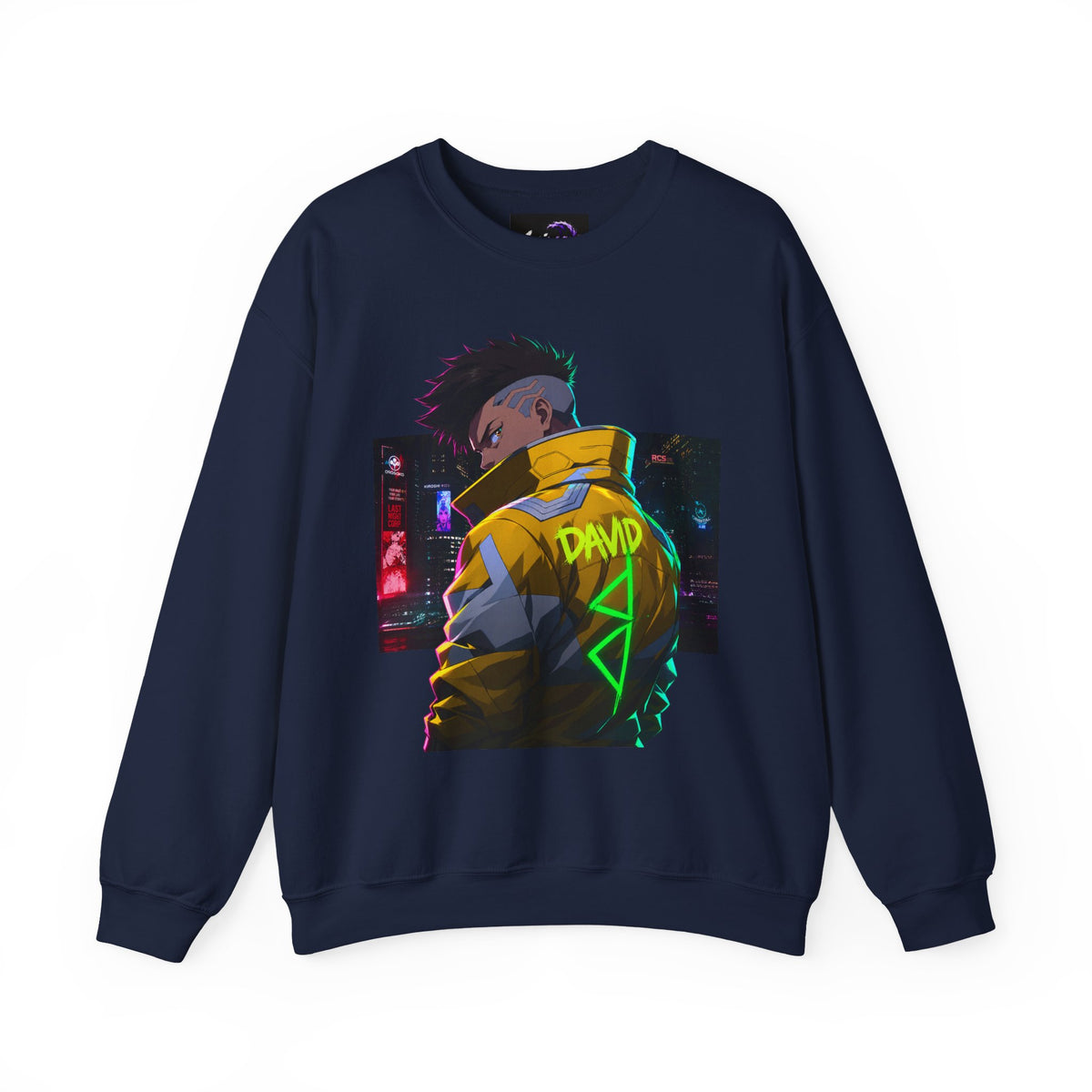 Cyberpunk Jacket Graphic Sweatshirt — "DAVID" Neon Anime Crewneck