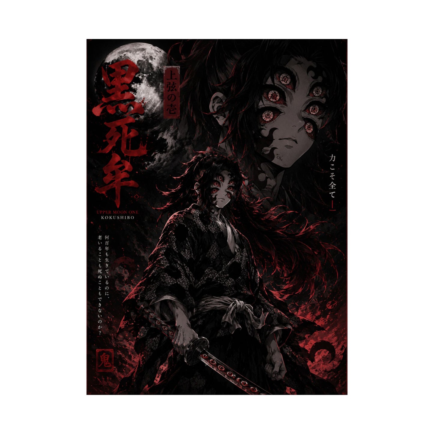 Demon Slayer Matte Vertical Poster — Dark Red Tanjiro Six-Eyes Anime Art