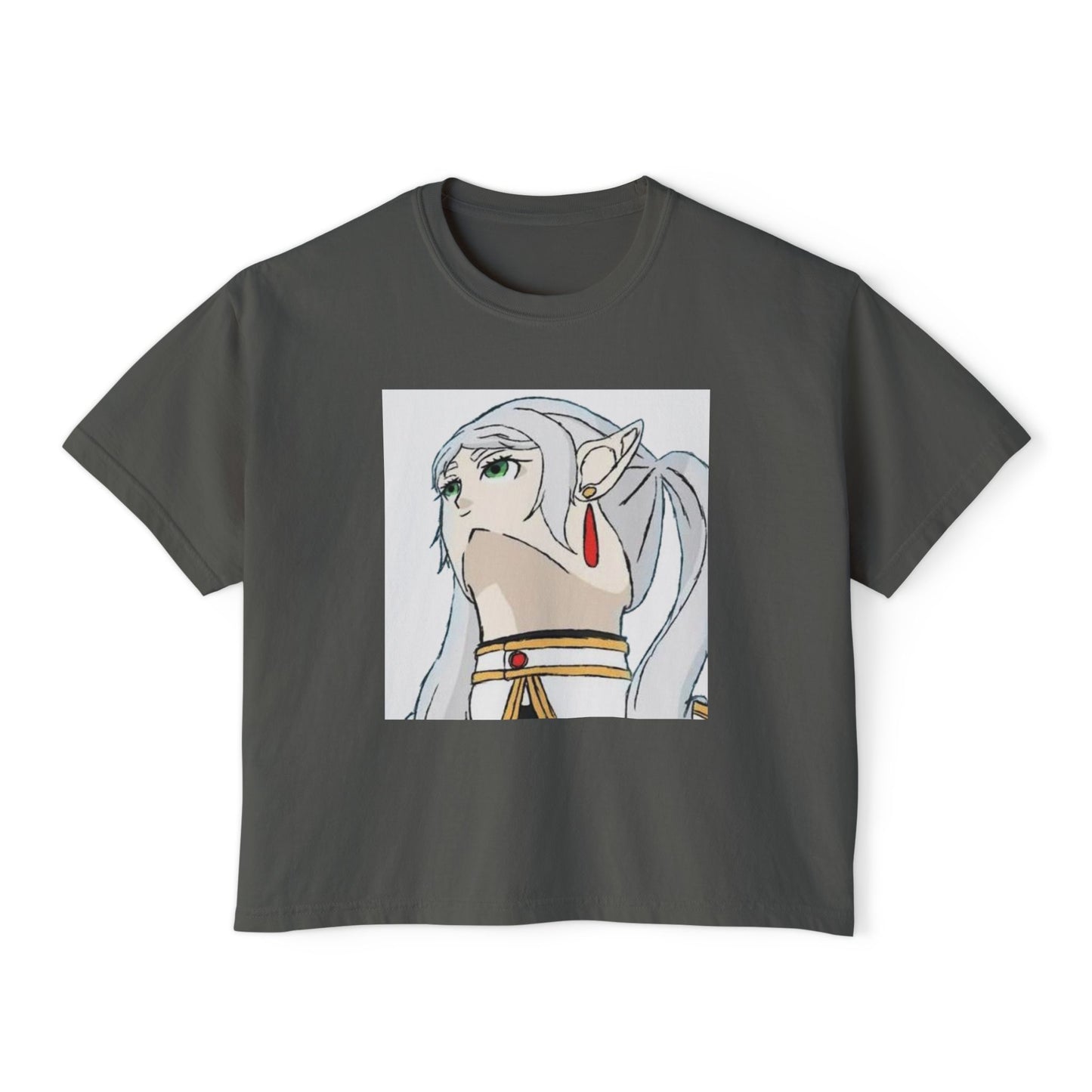 Anime Elf Portrait Boxy Tee — White Women’s Cropped Graphic Shirt
