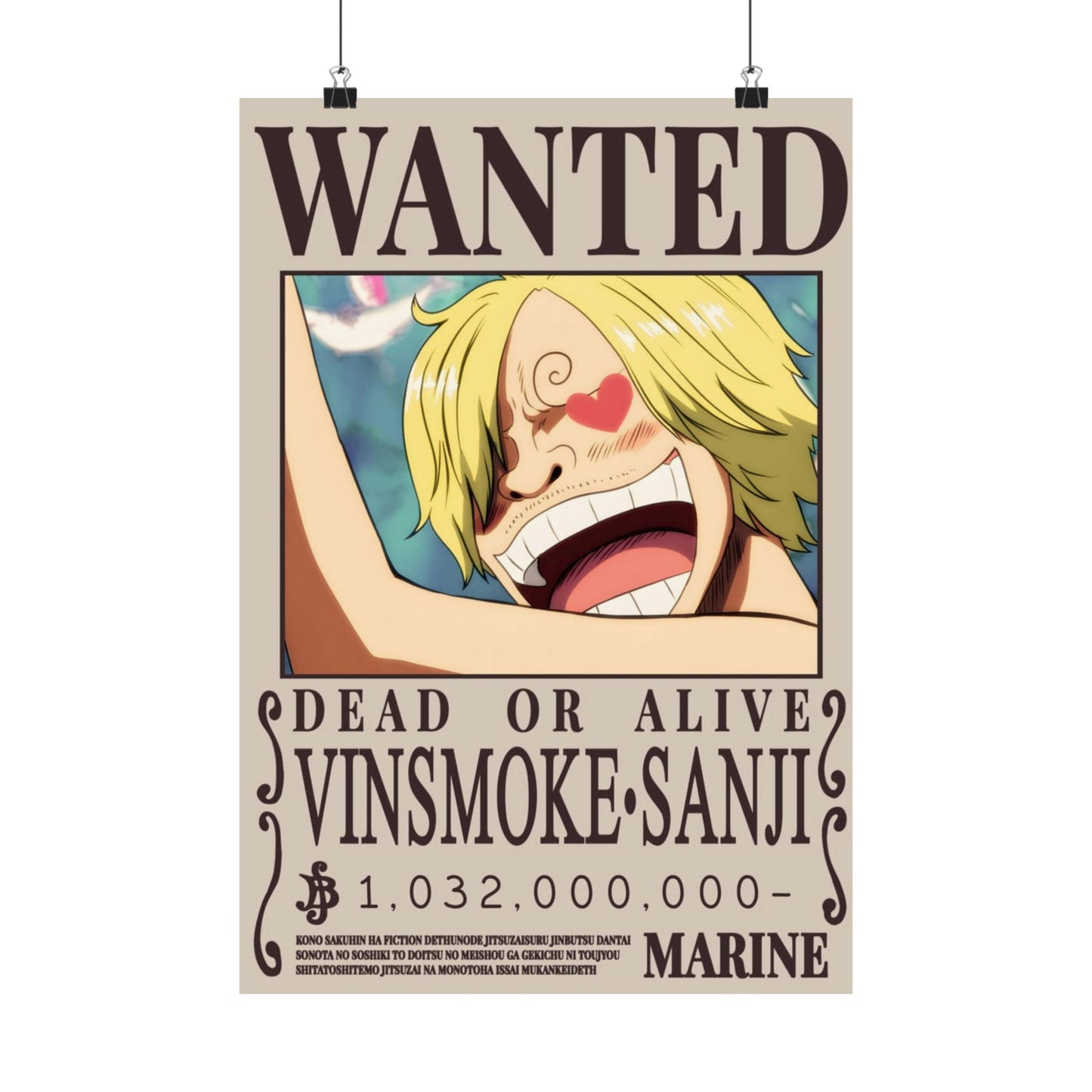 Wanted Poster Matte Vertical Poster — Vinsmoke Sanji "Dead or Alive" Anime Wall Art