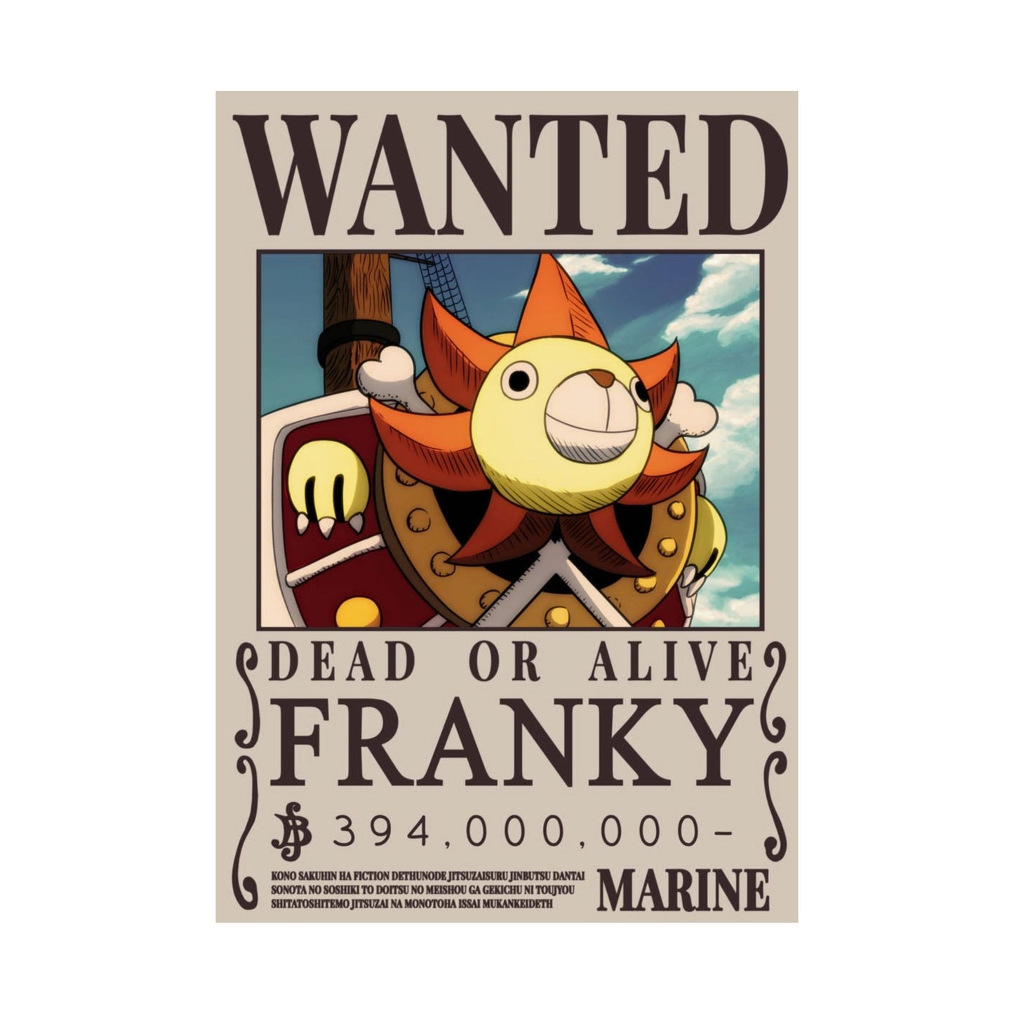 Wanted Poster Matte Vertical Poster — "Franky" Dead or Alive Vintage Anime Print