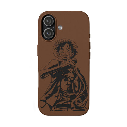 Luffy One Piece Anime Engraved PU Leather Phone Case — Embossed Anime Pirate Design