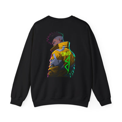Cyberpunk Jacket Graphic Sweatshirt — "DAVID" Neon Anime Crewneck