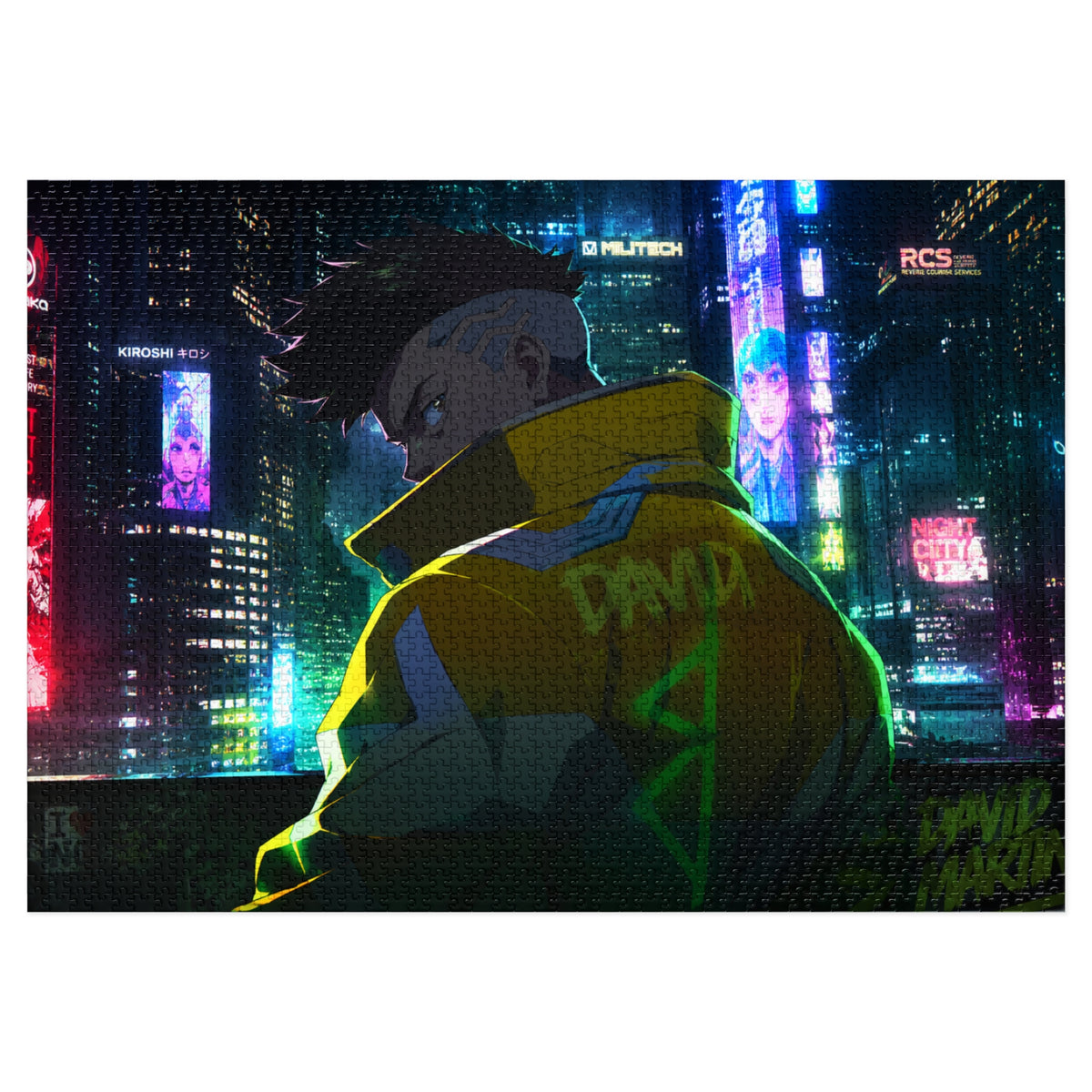 Cyberpunk City Jigsaw Puzzle with Tin — Neon Anime Night Skyline