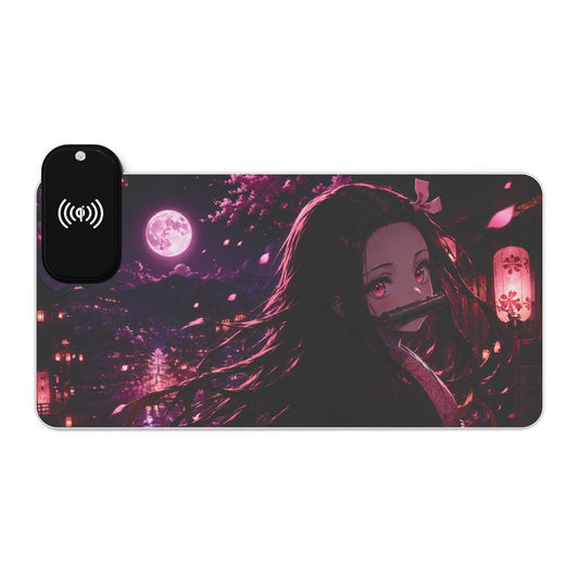 Nezuko Demon slayer LED Wireless Charging Gaming Mouse Pad — Anime Nightscape Design