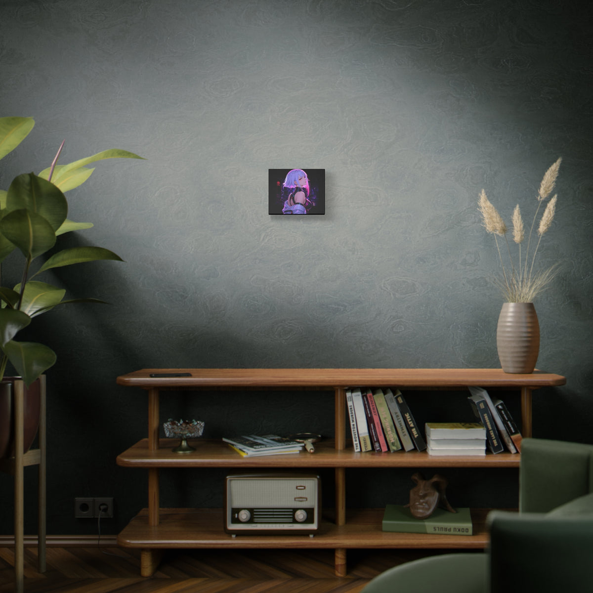 Cyberpunk Anime Girl Matte Canvas Wall Art — Neon City Portrait