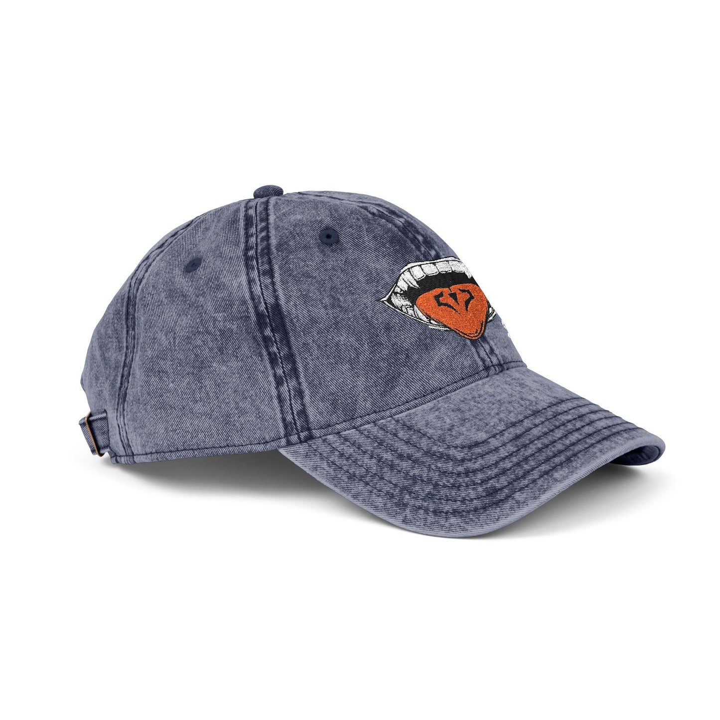 Vintage Embroidered Cap — Retro Lip Patch & "Sukuna" Text