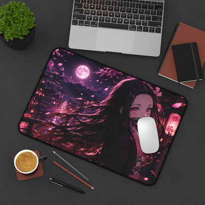 Nezuko demon slayer Anime Night Moon Desk Mat — Nezuko-Inspired Cherry Blossom Gaming Mousepad