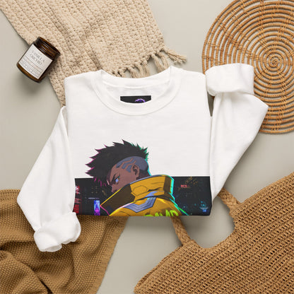 Cyberpunk Jacket Graphic Sweatshirt — "DAVID" Neon Anime Crewneck
