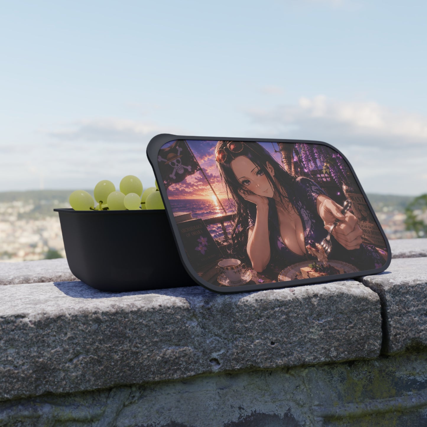 Robin One Piece Anime Pirate Woman Bento Box — PLA Lunchbox with Utensils (Lavender Sunset Design)