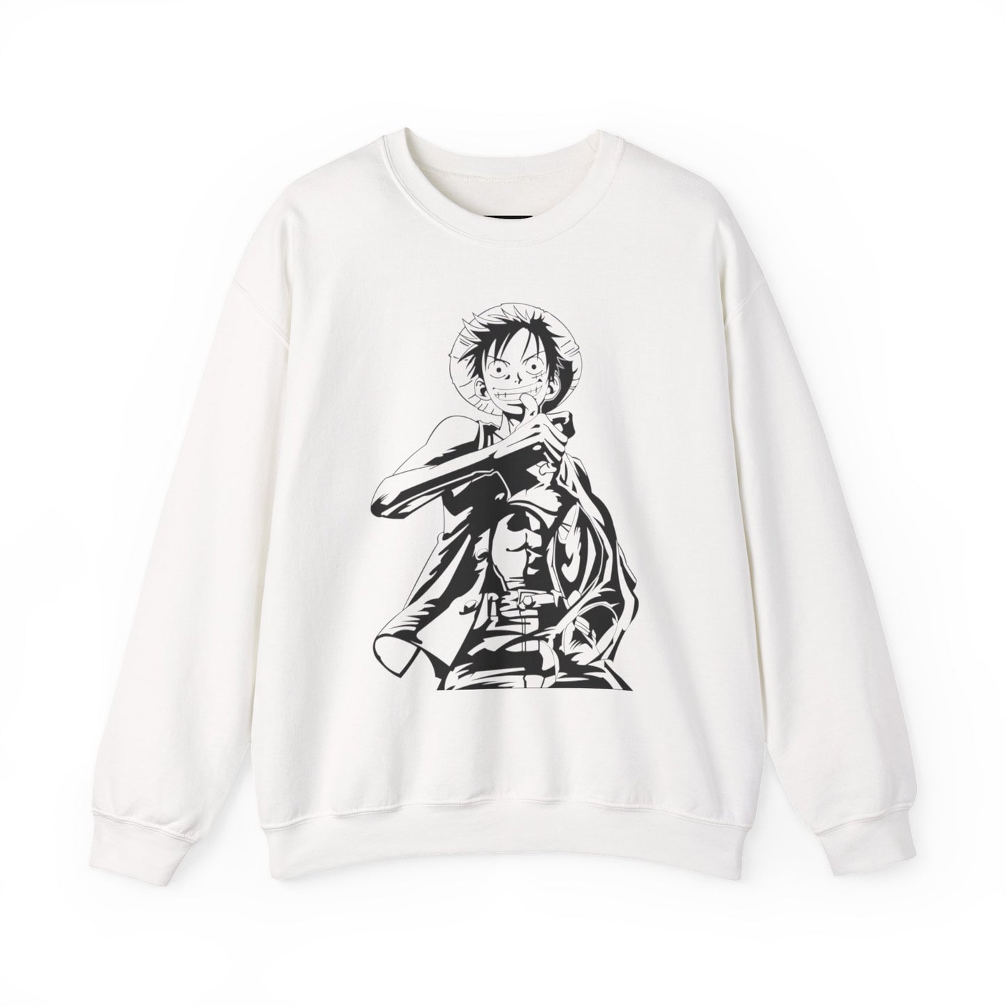 Luffy One Piece Anime Crewneck Sweatshirt — Monochrome Anime Pirate Illustration