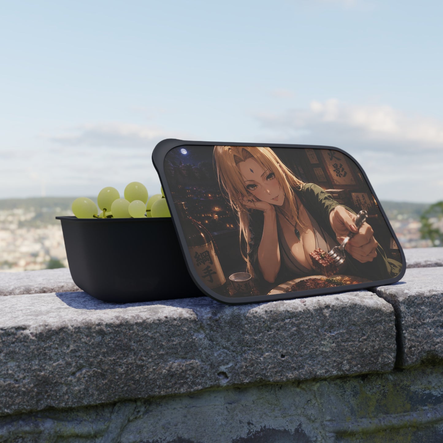 Tsunade Naruto Anime Character Bento Box with Utensils — Nighttime Izakaya Illustration