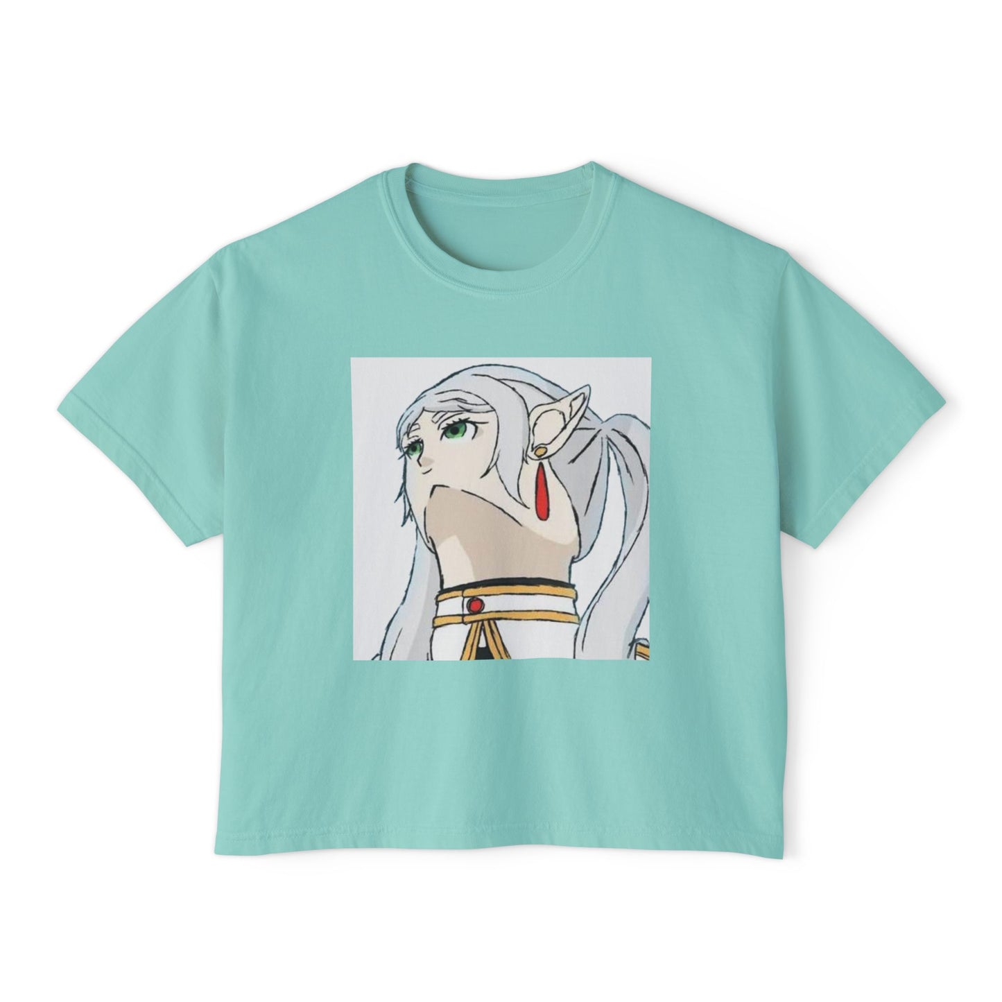 Anime Elf Portrait Boxy Tee — White Women’s Cropped Graphic Shirt