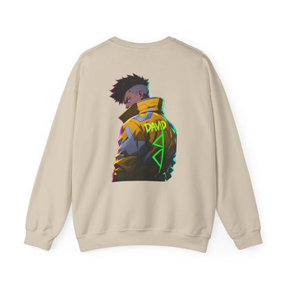 Cyberpunk Jacket Graphic Sweatshirt — "DAVID" Neon Anime Crewneck