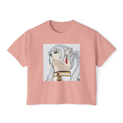 Anime Elf Portrait Boxy Tee — White Women’s Cropped Graphic Shirt
