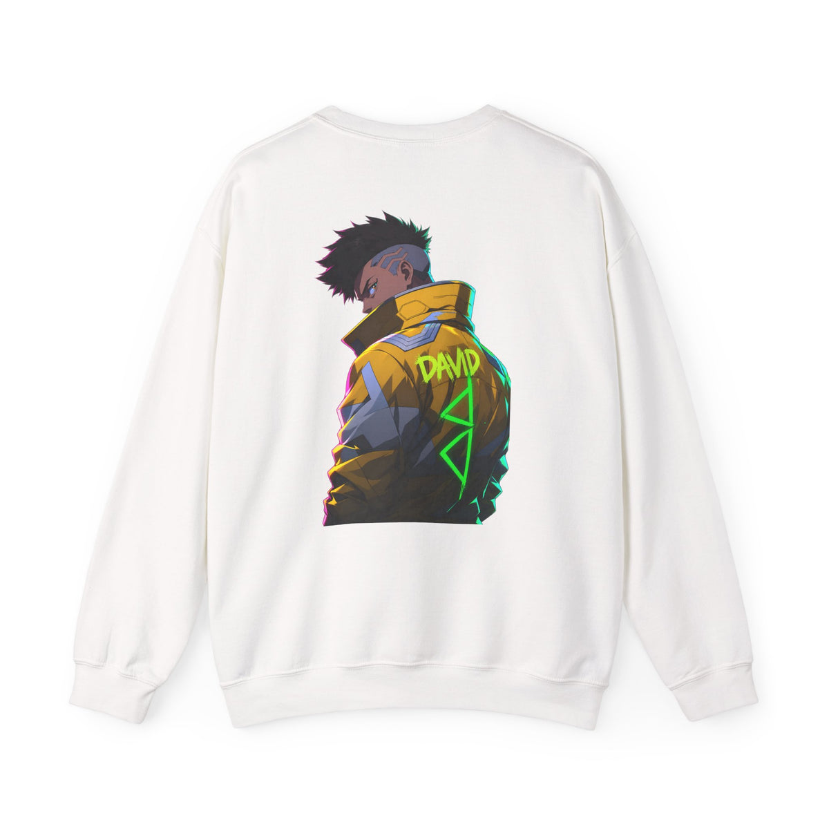 Cyberpunk Jacket Graphic Sweatshirt — "DAVID" Neon Anime Crewneck