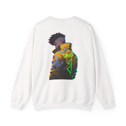 Cyberpunk Jacket Graphic Sweatshirt — "DAVID" Neon Anime Crewneck