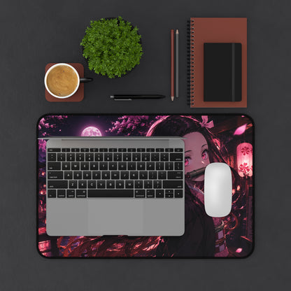 Nezuko demon slayer Anime Night Moon Desk Mat — Nezuko-Inspired Cherry Blossom Gaming Mousepad